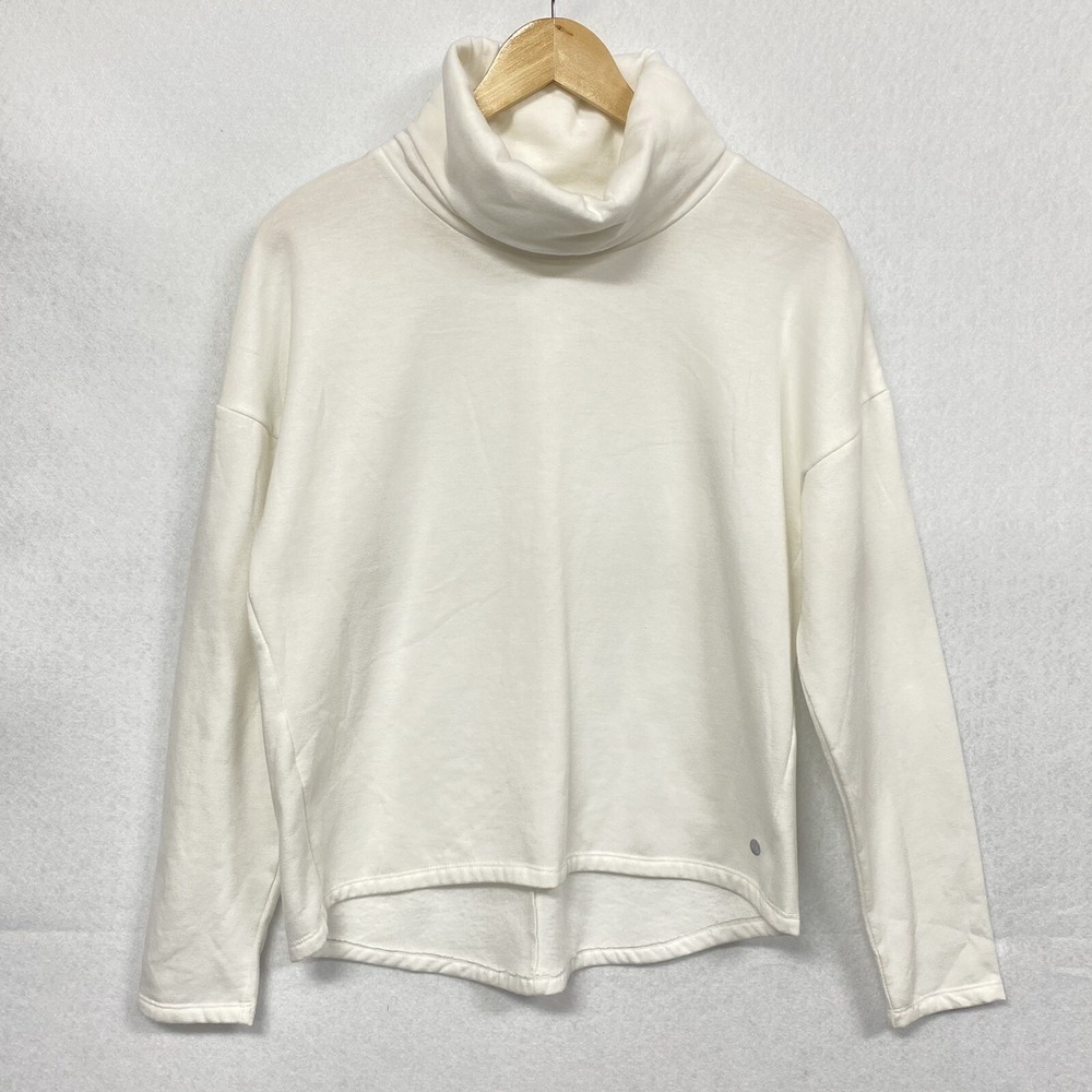 Apana Womens S Turtleneck Sweatshirt White Long Sleeve High Low Active Lounge